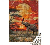 Puzzles pour Adultes - Puzzles De 1000 Pièces African Sunset Elephant Art Print Puzzles pour Adolescents - Découpe De Précision - Interaction Parent-Enfant - Jeu Au Design Élégant 70x50cm/1000pcs