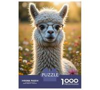 Puzzles pour Adultes - Puzzles De 1000 Pièces Alpaca with Glasses in Flower Field Puzzles pour Adolescents - Découpe De Précision - Interaction Parent-Enfant - Jeu Au Design Élégant 52x38cm/1000pcs