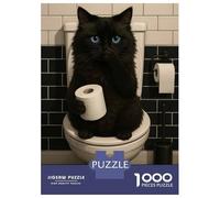 Puzzles pour Adultes - Puzzles De 1000 Pièces Black Cat on Toilet with Toilet Paper Puzzles pour Adolescents - Découpe De Précision - Interaction Parent-Enfant - Jeu Au Design Élégant 38x26cm/1000pcs