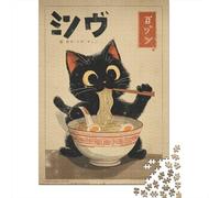 Puzzles pour Adultes - Puzzles De 1000 Pièces Japanese Cat Eating Ramen Puzzles pour Adolescents - Découpe De Précision - Interaction Parent-Enfant - Jeu Au Design Élégant 52x38cm/1000pcs