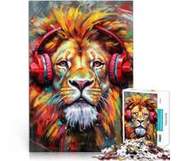 Puzzles pour Adultes Puzzles de 1000 pièces Lion avec Un Casque Fait de Papier，pour Les 14 Ans et Plus Jouets éducatifs pour l'apprentissage C'est Un pour Toute la Famille。