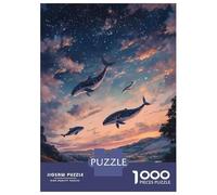 Puzzles pour Adultes - Puzzles De 1000 Pièces Magical Whales Flying Over Landscape at Sunset Puzzle pour Adultes - Jeux en Famille - Assemblage De Motifs - Difficile Et Stimulant 38x26cm/1000pcs