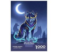Puzzles pour Adultes - Puzzles De 1000 Pièces Mystical Wolf Pack Under Crescent Moon Puzzle pour Adultes - Jeux en Famille - Assemblage De Motifs - Difficile Et Stimulant 70x50cm/1000pcs