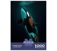 Puzzles pour Adultes - Puzzles De 1000 Pièces Orca with Tribal Markings in Deep Sea Puzzle pour Adultes - Jeux en Famille - Assemblage De Motifs - Difficile Et Stimulant 38x26cm/1000pcs