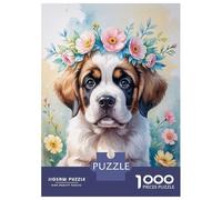Puzzles pour Adultes - Puzzles De 1000 Pièces Saint Bernard Puppy with Flower Crown Watercolor Puzzle pour Adultes - Jeux en Famille - Assemblage De Motifs - Difficile Et Stimulant 70x50cm/1000pcs