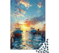 Puzzles pour Adultes - Puzzles De 1000 Pièces Sunset Harbor with Fishing Boats -1 Puzzles pour Adolescents - Découpe De Précision - Interaction Parent-Enfant - Jeu Au Design Élégant 38x26cm/1000pcs