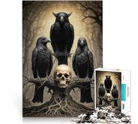 Puzzles pour Adultes Puzzles de 1000 pièces Trois Corbeaux Fait de Bois,pour Les 14 Ans et Plus Décoration d'intérieur Cadeaux pour Les Amis et la Famille。Taille:50x75cm/19.6x29.5pouce