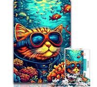 Puzzles pour Adultes, Puzzles de Chats plongeurs sous-Marins pour Adultes et Adolescents, 1 000 pièces, Jeu Stimulant pour Tous Les âges, pour Femmes, Cadeaux pour Hommes, 50x75cm