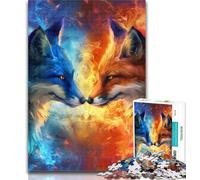 Puzzles pour Adultes, Puzzles de Renard de Glace et de feu pour Adolescents, Jeu Familial Anti-Stress, défi Difficile, Cadeaux du Père Noël Secret 26x38cm