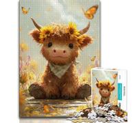 Puzzles pour Adultes Puzzles Highland Cow Baby pour Adultes 1 000 pièces Jouet éducatif intellectuel et décompressant Cadeaux du Père Noël Secret (50x75cm)
