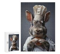 Puzzles pour Adultes Rabbit Chef Holding Bread Puzzle pour Adultes, Jeu De Réflexion, Décoration Murale, Activités Amusantes À La Maison, 300 PCS