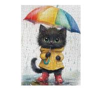 Puzzles pour Adultes Rainy Day Kitten with Umbrella-1 Puzzles pour Adultes Jeu Manuel Une Œuvre d'art Cadeaux Uniques pour Un Anniversaire Et Noël