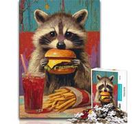 Puzzles pour Adultes Raton Laveur Mangeant Un Hamburger 1000 pièces, Aidez Le Cerveau à exercer des Jouets addictifs pour cultiver la Patience et l'interaction Parent-Enfant (38x26cm)