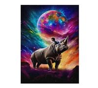 Puzzles pour Adultes Rhinoceros in Cosmic Landscape Puzzles pour Adultes - Jeu Familial - Niveau De Difficulté : Difficile - Cadeaux pour Les Amis Et La Famille 52x38cm/1000pcs