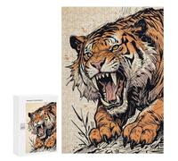Puzzles pour Adultes Roaring Sabertooth Tiger Illustration Puzzles pour Adultes - Décoration Murale - Cadeaux Souvenirs pour Vos Proches 300 PCS