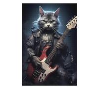 Puzzles pour Adultes Rock Star Cat with Guitar Puzzles pour Adultes - Jeu Familial - Niveau De Difficulté : Difficile - Cadeaux pour Les Amis Et La Famille 75x50cm/1000pcs