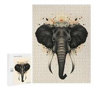 Puzzles pour Adultes Sacred Elephant Vector Portrait with Tribal Crown Puzzle : Jeu Manuel Amusant Et Humoristique, Cadeau d'anniversaire, Cadeaux, 500 PCS