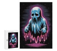 Puzzles pour Adultes Sad Blue Ghost with Pink Drips Puzzle pour Adultes, Jeu Familial, Défi Difficile, Cadeaux pour Les Amis Et La Famille 300 PCS