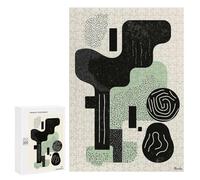 Puzzles pour Adultes Sage Green & Black Abstract Minimalist Art - Modern Decor Puzzles pour Adultes - Jeux De Détente pour Toute La Famille - Idéal comme Cadeau 300 PCS