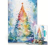 Puzzles pour Adultes Sapin de Noël Aquarelle 1000 pièces Découpe de Haute précision Facile à Apprendre Plaisir en Famille (38x52cm)