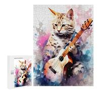 Puzzles pour Adultes Savannah Cat Playing Guita Puzzle pour Adultes - Décoration Murale - Idéal comme Cadeau 500 PCS