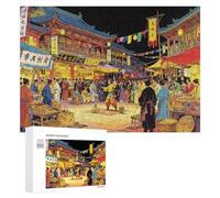 Puzzles pour Adultes scène Nocturne animée Puzzle en Bois marché Ancien Bois Puzzle Jouet,Jeu d'intelligence Adolescent Enfant