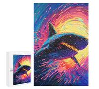 Puzzles pour Adultes Shark in Neon Galaxy Puzzles pour Adultes - Jeux De Détente - Défi Difficile À Relever 1000 PCS