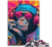 Puzzles pour Adultes Singe écoutant de la Musique 1000 pièces, Difficiles à réaliser, mais Amusants et Humoristiques, Cadeaux d'anniversaire, décoration Murale (50x75cm)
