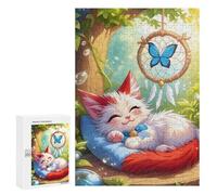 Puzzles pour Adultes Sleeping Kitten with Dreamcatcher Puzzle : Jeu Manuel Amusant Et Humoristique, Cadeau d'anniversaire, Cadeaux, 300 PCS
