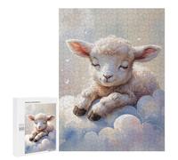 Puzzles pour Adultes Sleeping Lamb on Clouds Watercolor Puzzle pour Adultes, Jeu Familial, Défi Difficile, Cadeaux pour Les Amis Et La Famille 500 PCS