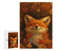 Puzzles pour Adultes Smiling Fox in Autumn Leaves Puzzle pour Adultes, Jeu Familial, Défi Difficile, Cadeaux pour Les Amis Et La Famille 300 PCS