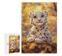 Puzzles pour Adultes Snow Leopard Cub in Autumn Puzzles pour Adultes - Décoration Murale - Cadeaux Souvenirs pour Vos Proches 300 PCS