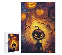Puzzles pour Adultes Spooky Halloween Pumpkin Patch Illustration Puzzles pour Adultes - Jouets À Monter Soi-même, Amusants Et Originaux - Cadeaux Uniques pour Un Anniversaire Ou Noël 1000 PCS