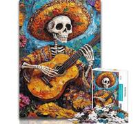 Puzzles pour Adultes Squelette Mexicain Jouant de la Guitare Puzzle 1000 pièces pour Adultes et Adolescents, Design Dynamique et Unique Expérience de Puzzle relaxante et stimulante 50x75cm