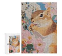 Puzzles pour Adultes Squirrel with Abstract Flowers Puzzle pour Adultes, Jeu Familial, Défi Difficile, Cadeaux pour Les Amis Et La Famille 300 PCS