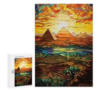 Puzzles pour Adultes Stained Glass Pyramid Sunset-1 Puzzles pour Adolescents : Améliorent La Mémoire. Chaque Pièce Est Unique - Jouets Et Jeux Éducatifs 300 PCS