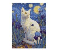 Puzzles pour Adultes Starry Night Cat Art Print -7 Puzzles pour Adolescents, Jouets Anti-Stress, Décoration Murale, Cadeaux Uniques pour Anniversaire Et Noël 1000pcs(52x38cm)