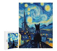 Puzzles pour Adultes Starry Night Cat Landscape Puzzles pour Adultes - Jeux De Détente - Défi Difficile À Relever 500 PCS