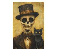 Puzzles pour Adultes Steampunk Skeleton with Cat Puzzles Jeux Relaxants Découpe De Précision Cadeaux pour Les Amis Et La Famille 1000pcs(75x50cm)