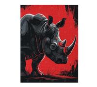 Puzzles pour Adultes Stylized Rhino Illustration on Red Background Puzzles pour Adultes : Jeux Relaxants, Défis Difficiles, Cadeaux d'anniversaire Et Cadeaux Uniques 52x38cm/1000pcs