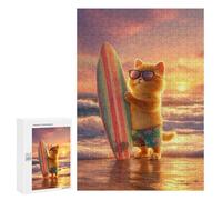 Puzzles pour Adultes Surfing Cat at Sunset Puzzles pour Adolescents : Améliorent La Mémoire. Chaque Pièce Est Unique - Jouets Et Jeux Éducatifs 300 PCS