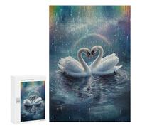 Puzzles pour Adultes Swans in Love Under Rainbow Rain Puzzles pour Adolescents, Jouets Anti-Stress, Décoration Murale, Cadeaux Uniques pour Anniversaire Et Noël 300 PCS