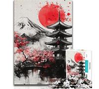Puzzles pour Adultes Temple Japonais Fleurs de Cerisier 1000 pièces Puzzles pour Adultes et Adolescents Jeu de réflexion Décoration Murale Cadeaux d'anniversaire et de Noël Uniques 38x26cm