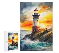 Puzzles pour Adultes The Lighthouse at Sunset Puzzles pour Adolescents, Jouets Anti-Stress, Décoration Murale, Cadeaux Uniques pour Anniversaire Et Noël 1000 PCS