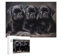 Puzzles pour Adultes Three Black Pug Puppies Puzzle pour Adultes - Décoration Murale - Idéal comme Cadeau 300 PCS