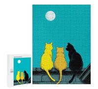 Puzzles pour Adultes Three Cats Moon Watching Puzzles pour Adolescents Cadeau d'anniversaire Stimule Le Cerveau Jeu Stimulant Cadeaux 500 PCS