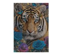Puzzles pour Adultes Tiger with Flowers and Butterflies-1 Puzzles Jeux Relaxants Découpe De Précision Cadeaux pour Les Amis Et La Famille 1000pcs(38x26cm) S