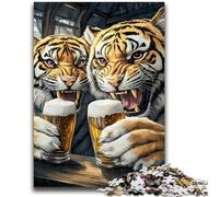 Puzzles pour Adultes Tigre Buvant de la bière Aide Le Cerveau à exercer Jouets addictifs pour cultiver la Patience Convient aux Couples 50x75cm