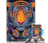 Puzzles pour Adultes Tigre Portant Un Casque Puzzles pour Adultes 1000 pièces Jouets éducatifs Jeux Anti-Stress Décoration d'intérieur Unique et Cadeaux 26x38cm