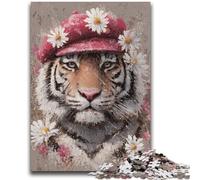 Puzzles pour Adultes Tigre Portant Un Chapeau, Puzzles pour Adolescents, Jeux d'activités familiales stimulants, Jouet de Bricolage pour décoration Murale de la Maison, Cadeaux (75x50cm)